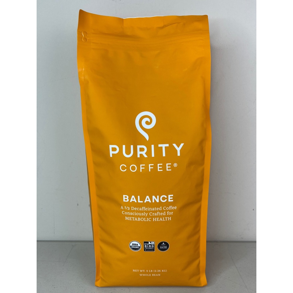 NEW Purity Coffee BALANCE Decaf Whole Bean 5lb USDA Organic Exp 06/2027 SEALED